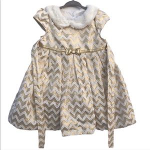 Faux Fur Collar Gold Chevron Toddler Dress